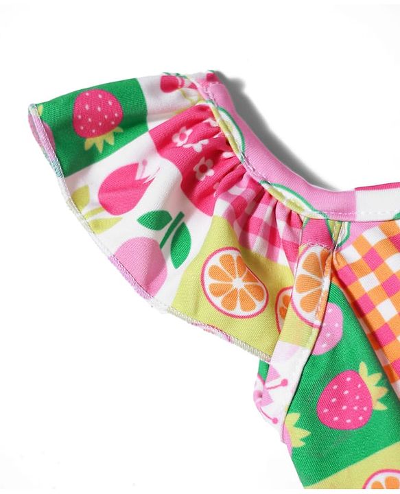 Babyhug Cotton Sleeveless Water Repellent Tropical Print V Cut Swimsuit - Pink