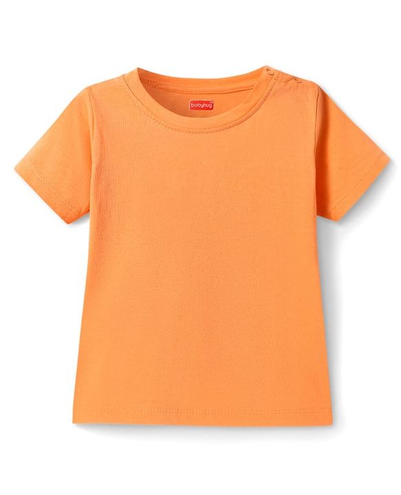 Babyhug Cotton Knit Half Sleeves Solid Color T-Shirt - Orange