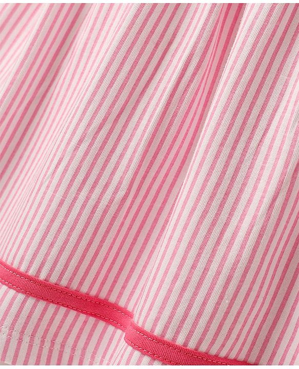 Babyhug Cotton Knit Sleeveless Striped Frock with Bow Applique - Pink