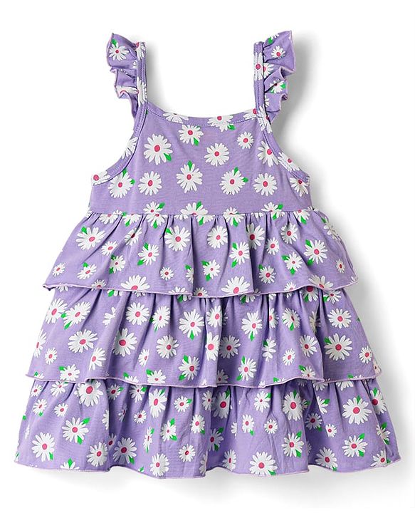 Babyhug Cotton Knit Sleeveless Frock With Floral Print & Headband - Lilac