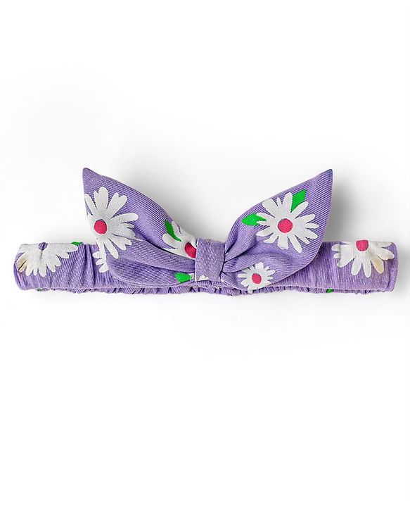 Babyhug Cotton Knit Sleeveless Frock With Floral Print & Headband - Lilac