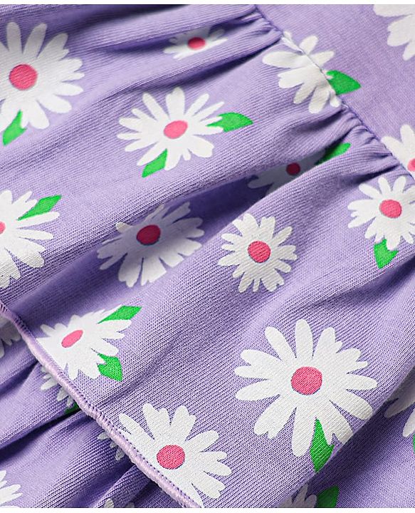 Babyhug Cotton Knit Sleeveless Frock With Floral Print & Headband - Lilac