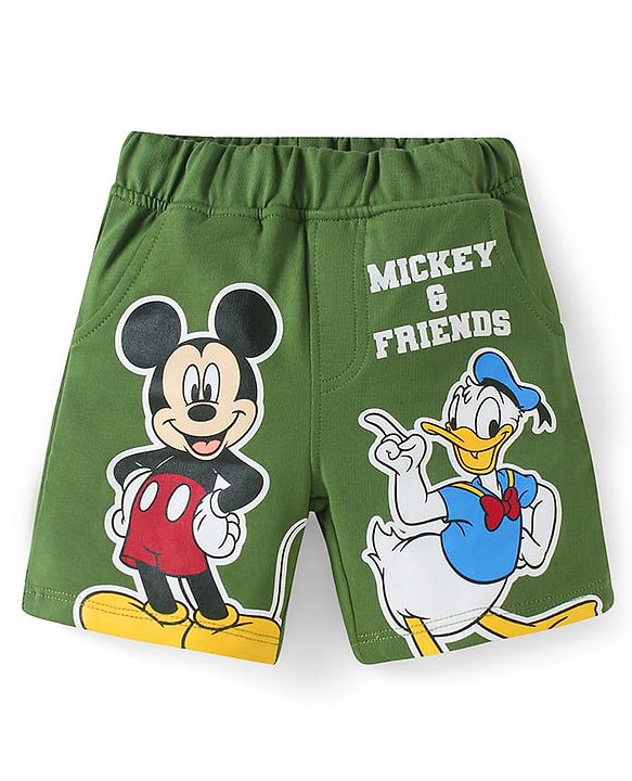 Babyhug Disney Single Jersey Knit Half Sleeves T-Shirt & Shorts Set With Mickey & Friends Graphics - Green