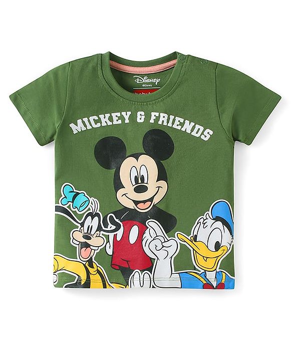 Babyhug Disney Single Jersey Knit Half Sleeves T-Shirt & Shorts Set With Mickey & Friends Graphics - Green