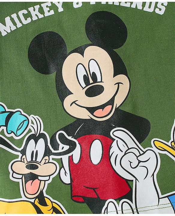 Babyhug Disney Single Jersey Knit Half Sleeves T-Shirt & Shorts Set With Mickey & Friends Graphics - Green