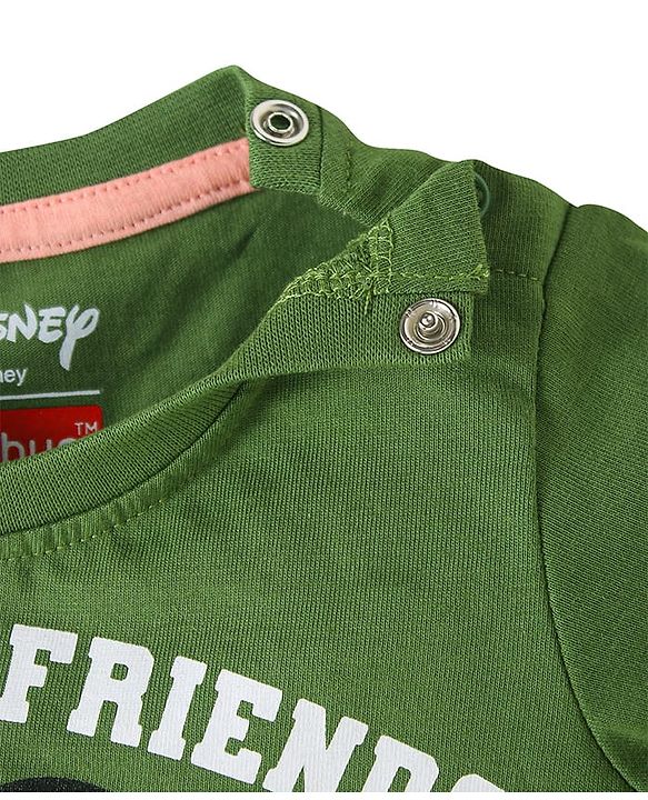 Babyhug Disney Single Jersey Knit Half Sleeves T-Shirt & Shorts Set With Mickey & Friends Graphics - Green