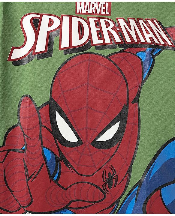Pine Kids Marvel Single Jersey Knit Half Sleeve Drop Shoulder T-Shirt With Spider-man Graphic - Olive Green