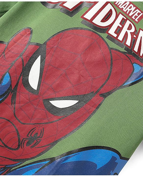 Pine Kids Marvel Single Jersey Knit Half Sleeve Drop Shoulder T-Shirt With Spider-man Graphic - Olive Green