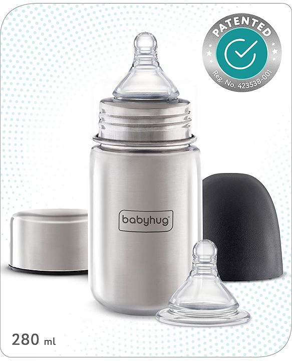 Babyhug Stainless Steel feeding bottle wide neck-200 ml