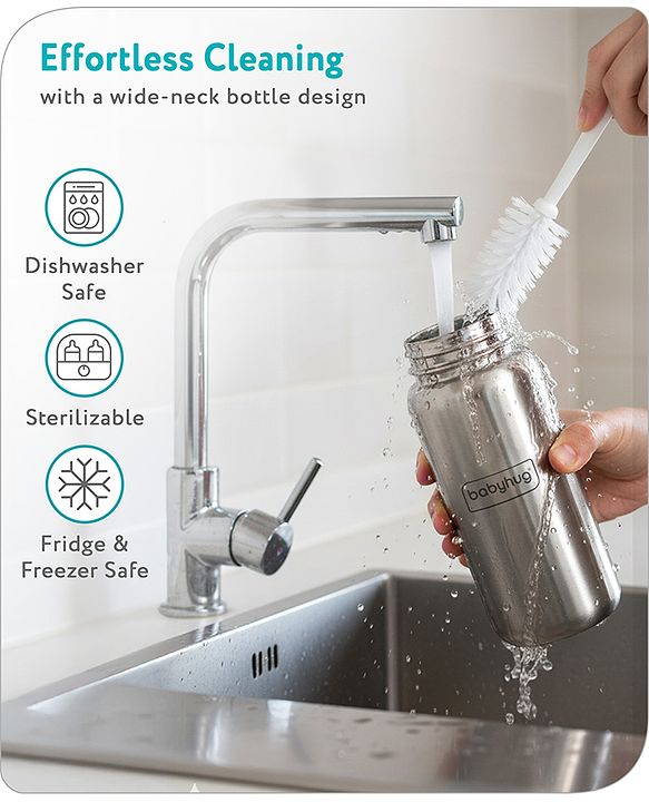 Babyhug Stainless Steel feeding bottle wide neck-200 ml