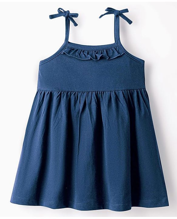 Babyhug Single Jersey Knit Sleeveless Solid Frock With Bloomer - Navy Blue