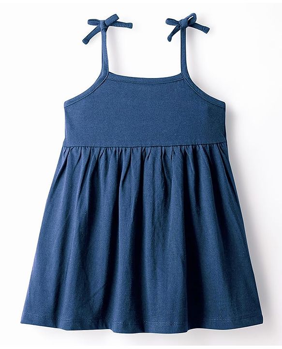 Babyhug Single Jersey Knit Sleeveless Solid Frock With Bloomer - Navy Blue