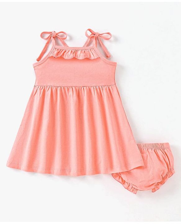 Babyhug Single Jersey Knit Sleeveless Solid Colour Frock With Bloomer - Peach