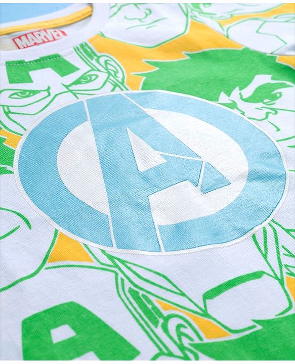 Pine Kids Marvel Single Jersey Knit Half Sleeves T-Shirt & Shorts Set With Avengers Print - Light Green