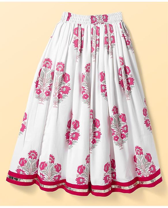 Pine Kids Woven Sleeveless Choli Lehenga  Set & Dupatta with Sequin Design & Floral Print -  Dark Pink