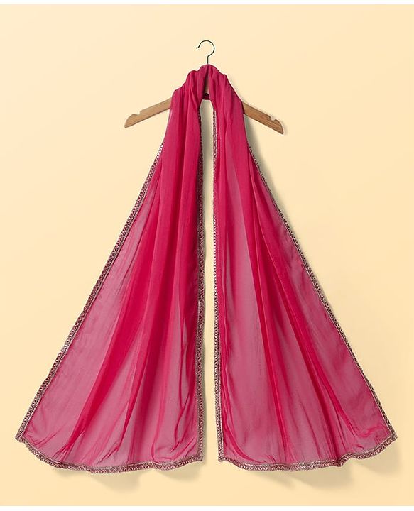 Pine Kids Woven Sleeveless Choli Lehenga  Set & Dupatta with Sequin Design & Floral Print -  Dark Pink