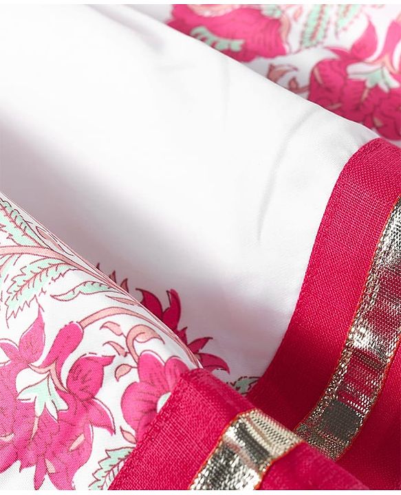 Pine Kids Woven Sleeveless Choli Lehenga  Set & Dupatta with Sequin Design & Floral Print -  Dark Pink