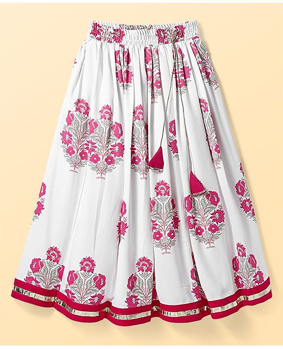 Pine Kids Woven Sleeveless Choli Lehenga  Set & Dupatta with Sequin Design & Floral Print -  Dark Pink