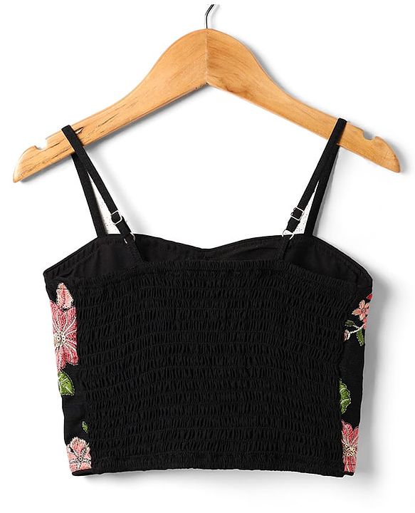 Pine Kids Woven Sleeveless Choli Lehenga Set With Floral Embroidery & Dupatta - Black