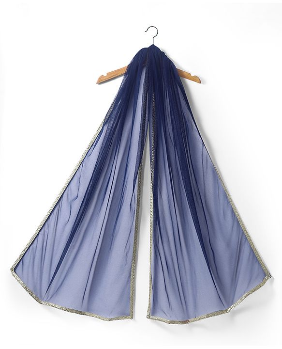 Pine Kids Woven Sleeveless Foil Printed Choli Lehenga Set with Dupatta & Sequin Detailing - Navy Blue