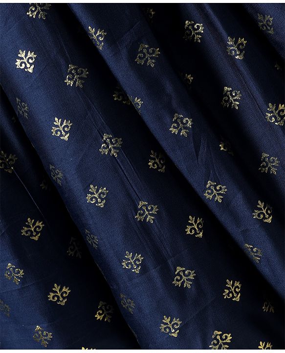 Pine Kids Woven Sleeveless Foil Printed Choli Lehenga Set with Dupatta & Sequin Detailing - Navy Blue