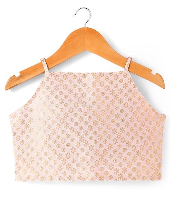 Pine Kids Woven Singlet Sleeves Foil Printed Choli Lehenga Set with Dupatta - Wine