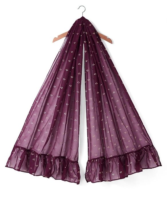 Pine Kids Woven Singlet Sleeves Foil Printed Choli Lehenga Set with Dupatta - Wine