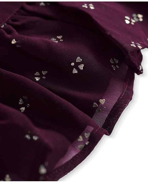 Pine Kids Woven Singlet Sleeves Foil Printed Choli Lehenga Set with Dupatta - Wine