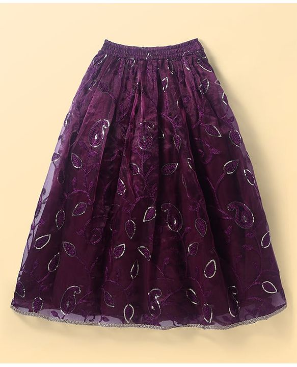Pine Kids Woven Sleeveless Floral Printed & Embroidery Choli Lehenga Set with Dupatta & Sequin Detailing - Purple