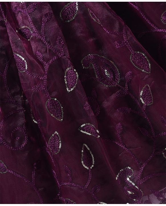 Pine Kids Woven Sleeveless Floral Printed & Embroidery Choli Lehenga Set with Dupatta & Sequin Detailing - Purple
