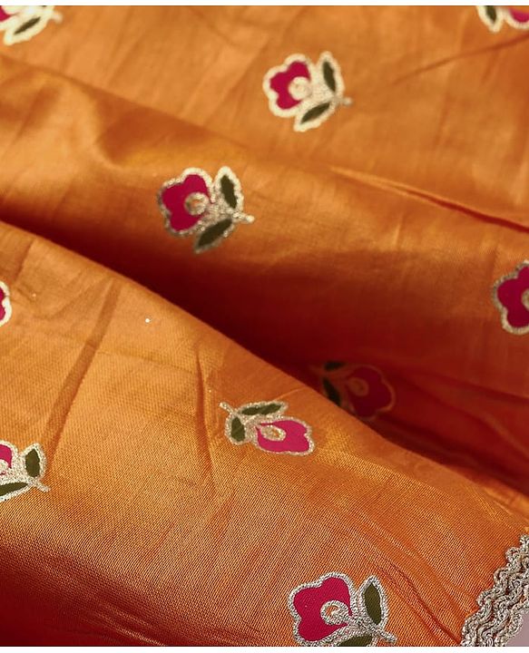 Pine Kids Woven Sleeveless Choli  Lehenga  Set & Dupatta with Floral Embroidery - Orange