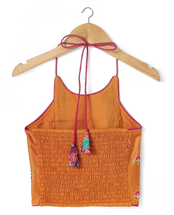 Pine Kids Woven Sleeveless Choli  Lehenga  Set & Dupatta with Floral Embroidery - Orange