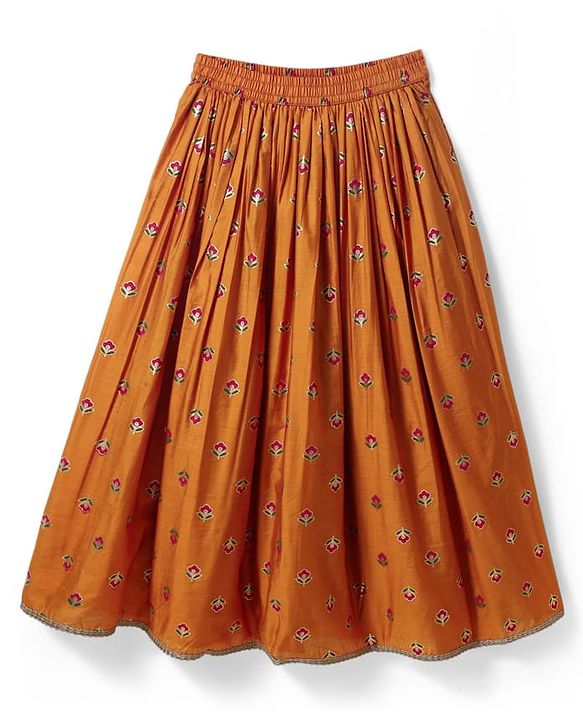 Pine Kids Woven Sleeveless Choli  Lehenga  Set & Dupatta with Floral Embroidery - Orange