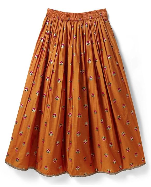 Pine Kids Woven Sleeveless Choli  Lehenga  Set & Dupatta with Floral Embroidery - Orange