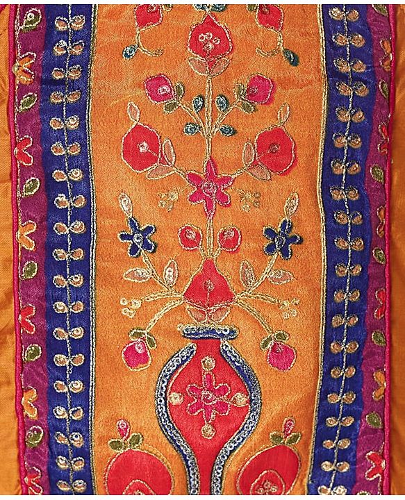 Pine Kids Woven Sleeveless Choli  Lehenga  Set & Dupatta with Floral Embroidery - Orange
