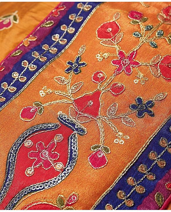Pine Kids Woven Sleeveless Choli  Lehenga  Set & Dupatta with Floral Embroidery - Orange