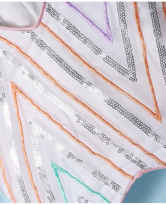 Pine Kids Woven Flutter Sleeves Choli  Lehenga  Set & Dupatta with Sequin Design - White