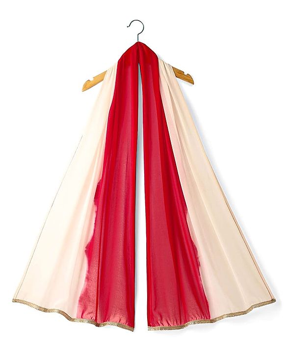Pine Kids Woven Half Sleeves Choli  Lehenga Set & Dupatta with Floral Sequin Design & Print with Lace Detailing - White & Red