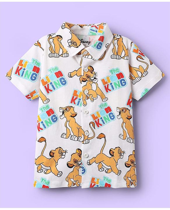 Babyhug Disney Cotton Knit Half Sleeves Shirt With T-Shirt With Lion King Print - Light Blue & White