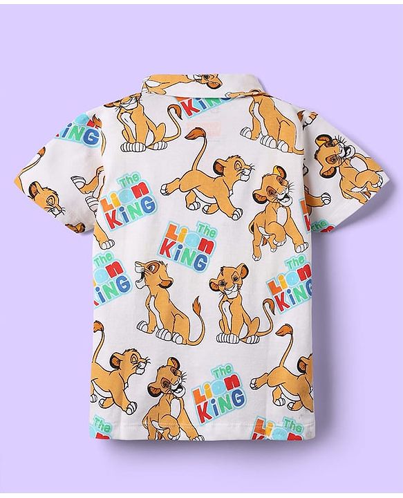 Babyhug Disney Cotton Knit Half Sleeves Shirt With T-Shirt With Lion King Print - Light Blue & White