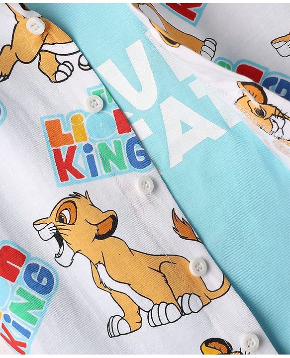 Babyhug Disney Cotton Knit Half Sleeves Shirt With T-Shirt With Lion King Print - Light Blue & White