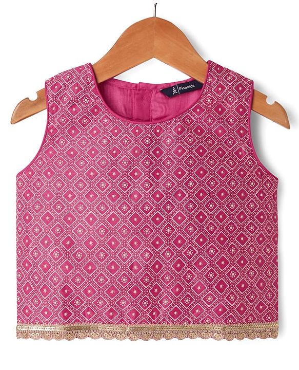 Pine Kids Sleeveless Foil Printed Choli Lehenga Set with Dupatta - Dark Pink