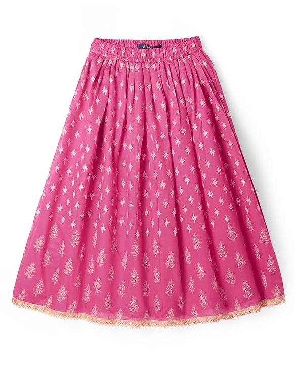 Pine Kids Sleeveless Foil Printed Choli Lehenga Set with Dupatta - Dark Pink