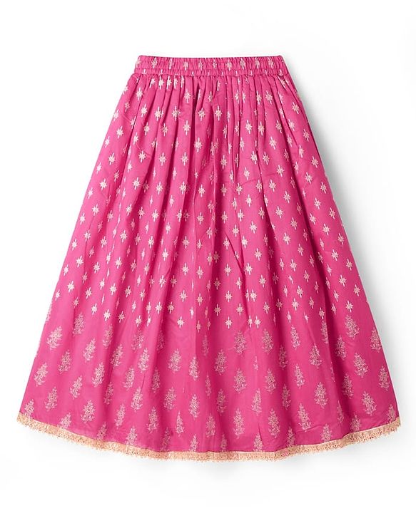 Pine Kids Sleeveless Foil Printed Choli Lehenga Set with Dupatta - Dark Pink