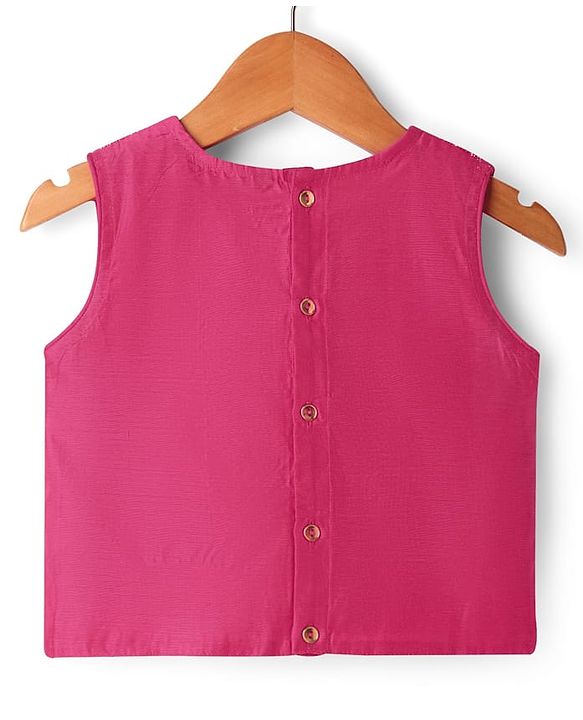 Pine Kids Sleeveless Foil Printed Choli Lehenga Set with Dupatta - Dark Pink