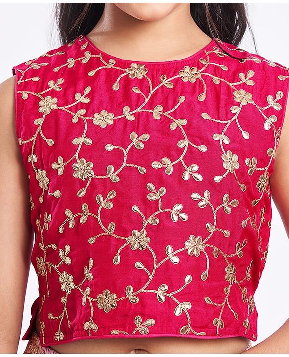 Pine Active Woven Sleeveless Lehenga Choli Set With Sequin Detailing & Floral Embriodery - Pink