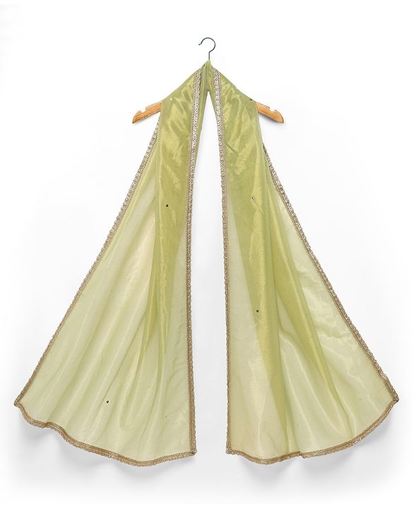 Pine Kids Woven Sleeveless Floral Embroidery Choli Lehenga Set with Dupatta & Sequin Detailing - Light Green