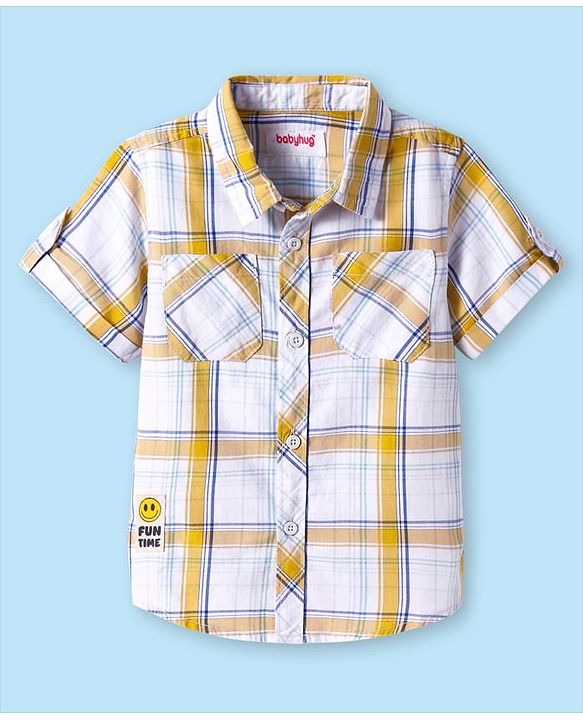 Babyhug Cotton Woven Half Sleeves Checkered Shirt - Yellow
