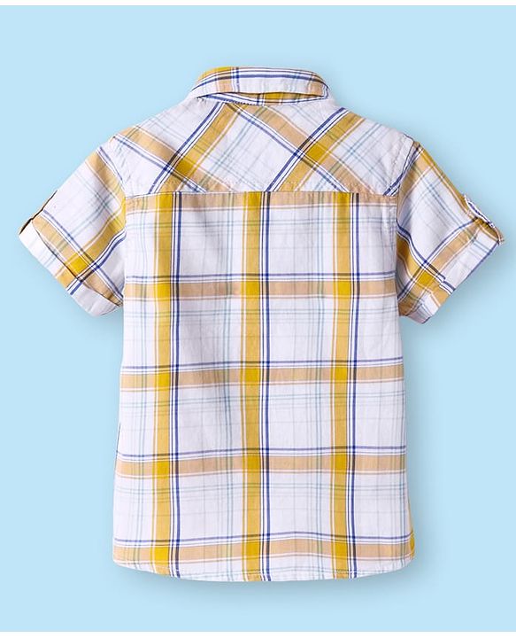 Babyhug Cotton Woven Half Sleeves Checkered Shirt - Yellow