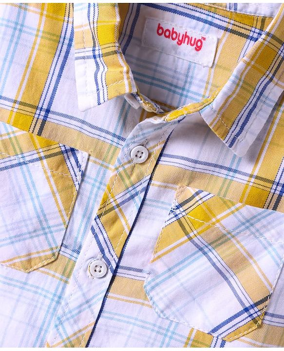 Babyhug Cotton Woven Half Sleeves Checkered Shirt - Yellow